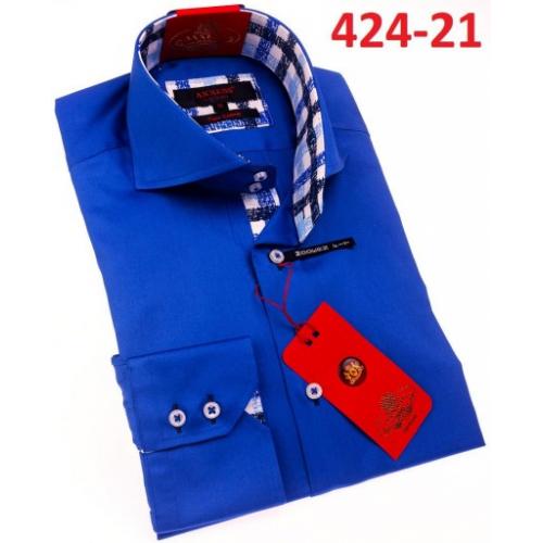 Axxess Royal Blue Cotton Modern Fit Dress Shirt With Button Cuff 424-21